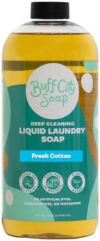 Buff City Soap - Liquid Laundry Soap Made With Simple Ingredients & No Harsh Chemicals - Cleans Tough Stains & Lifts Dirt - Juniper, Sandalwood, & Vanilla Scented Laundry Detergent - Fresh Cotton by BuffCitySoap