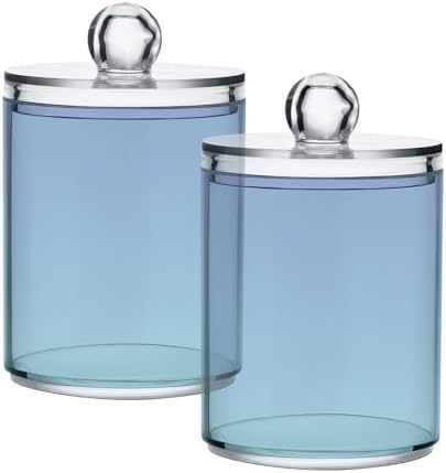 4 Pack Qtip Holder Dispenser with Lids,Blue Gradient 3 Storage Containers,Bathroom Canisters Organizer for Cotton Ball,Cotton Swab,Cotton Round Pads,Floss 21214681 - Image 7