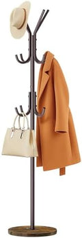 MISSLO Heavy Duty Coat Rack Freestanding with Stable Wood Base Modern Coat Tree with 12 Hooks Adjustable Coats Hanger Stand Stylish Standing Clothes Tree for Entryway Bedroom Corner Hall (Brown) by MISSLO