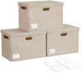17" Large Fabric Storage Box with Lids, 3-Pack, Khaki by Roobyl
