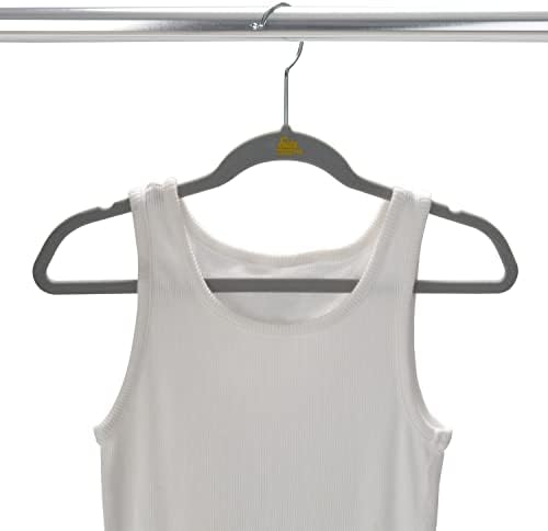 Simplify 100 Pack Kids Velvet Hangers | Slim | Non-Slip Design | Space Saving | Childrens Clothes | Shirts | Pants | Dresses | Baby Nursery | Closet Storage & Organization | Light Grey - Image 4