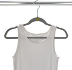 Simplify 100 Pack Kids Velvet Hangers | Slim | Non-Slip Design | Space Saving | Childrens Clothes | Shirts | Pants | Dresses | Baby Nursery | Closet Storage & Organization | Light Grey - Image 4