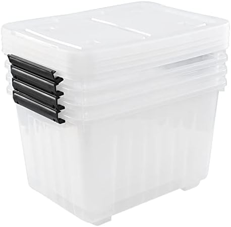 Farmoon 4 Pack 30 Quart Plastic Latching Storage Box Bin with Wheels, Clear - Image 4