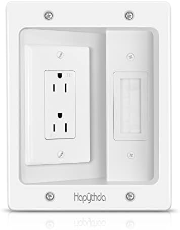 Recessed Outlet Box for Wall Mount TV, Behind TV Outlet Box with Dual Power Receptacle, in Wall Cable Management Kit, TV Cord Hider for Home Office, White by HAPYTHDA
