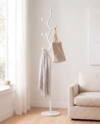 White Metal Freestanding Coat Rack & Coat Tree, Marble Base 9 Hooks - Image 3