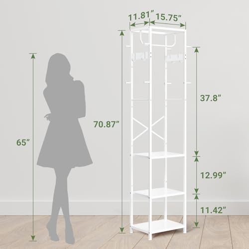 ELYKEN Coat Rack Freestanding, Hall Tree with 3 Shelves and 12 Hooks, White - Image 6