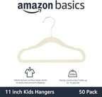 Amazon Basics Kids Space Saving Velvet Non-Slip Clothes Hangers with Shoulder Notches for Infant and Toddler, 11.6", Beige, 50-Pack - Image 2