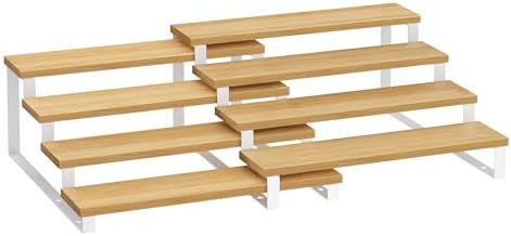 SONGMICS Display Risers, Set of 2 Engineered Wood Perfume Organizer Stand, 4-Tier Cupcake Stand Holder, Spice Rack, Shelf Risers for Figures, Dessert Shelves, Natural Beige and Cloud White UKCS216N02 by SONGMICSbySONGMICSHOME