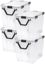 IRIS USA WeatherPro 103 Qt Storage Bins with Lids, 4 Pack, BPA-Free Plastic Gasket Box with Tight Latch and Seal, Stackable Nestable Tote Tub - Clear/Black by IRISUSA