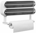 Magnetic Plastic Wrap Dispenser with Cutter - Refillable Tin Foil and Plastic Wrap Organizer for Kitchen, Aluminum Foil Dispenser with Paper Towel Holder Wall Mount - Fits 12" Roll, White by Quasziwa