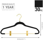 MIZGI Premium Velvet Pants Hangers with Adjustable Clips (Pack of 30) Slim Skirt Hangers- Non Slip Felt Outfit Dress Hangers Black - Gold Hooks,Space Saving Shirt Clothes Hangers - Image 2