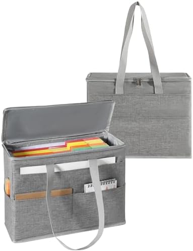 Qozary 2 Pack File Folder Organizer Box-Hanging File Tote Bag With Lids, Collapsible Portable Filing Organizer Box With Handle, Document Storage Bag For Office,Home,Travel, School by Qozary
