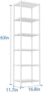 REGILLER 6 Wire Shelving Steel Storage Rack Adjustable Unit Shelves for Laundry Bathroom Kitchen Pantry Closet(White,11.7" D x 16.8" W x 63" H) - Image 3