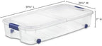 2 Pack 66 Quart Wheeled Underbed Storage Bins Clear Plastic Latching Lid Blue Rolling Organizer Containers - Image 2