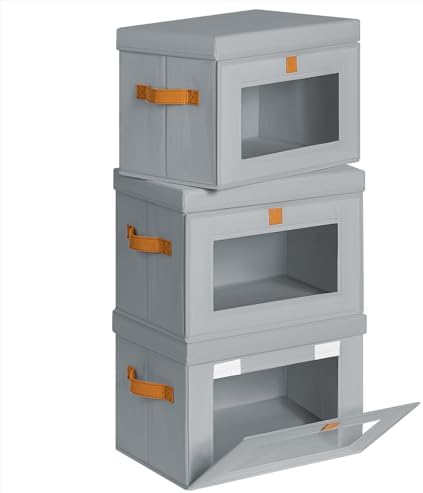 Homsorout Medium Fabric Storage bins - Collapsible Storage Bins with Open Window, 3 Pack Closet Baskets for Shelves, Stackable Decorative Boxes for Home, Dorm, Grey, 13.7"x 9.8" x 9.8" by Homsorout