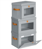 Homsorout Medium Fabric Storage bins - Collapsible Storage Bins with Open Window, 3 Pack Closet Baskets for Shelves, Stackable Decorative Boxes for Home, Dorm, Grey, 13.7"x 9.8" x 9.8" by Homsorout