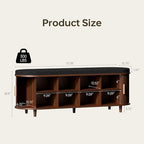 DHH 2-Tier Storage Bench,Wide Shoe Bench with Thickened Padded Seat Cushion, Mid Century Modern Fluted Sliding Door and Adjustable Shelf, for Entryway, Living Room, Bedroom (Walnut, 51.2”) - Image 2