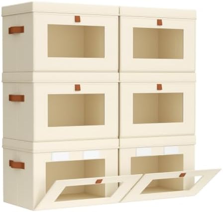 Homsorout Small Closet Storage Bins - Closet Shelf Organizer with Open Window, 6 Pack, Beige by Homsorout