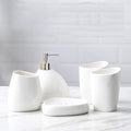 White Ceramic Bathroom Accessory Set, Bathroom Vanity Countertop Set, Bathroom Soap Dispenser and Toothbrush Holder Set Complete, 2 Tumbler Cup, Soap Dish, 5 Pieces by BLBYHO