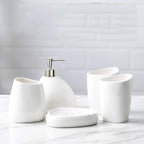 White Ceramic Bathroom Accessory Set, Bathroom Vanity Countertop Set, Bathroom Soap Dispenser and Toothbrush Holder Set Complete, 2 Tumbler Cup, Soap Dish, 5 Pieces by BLBYHO