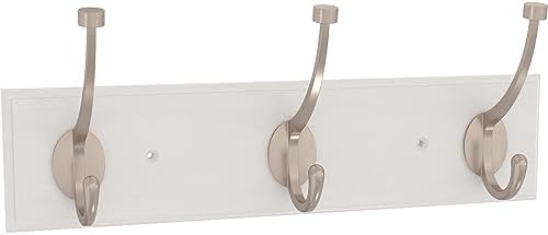 Franklin Brass Pilltop (1-Pack) 15" Coat Rack Wall Mount Pure White Metal Hat Rack with 3 Hooks Hanging Hook Rail for Clothes, Towels, Purses, Bags, Kitchen, Entry, Closet Organization B46715K-PMN-C by FranklinBrass