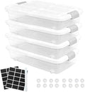 4 Pcs Plastic Under Bed Storage Containers with Handles and Lid Wheels, 23.7 x 15.8 x 4.8 Inch White clear Stackable Latching Container, Clothes Shoes Large Capacity Bins, for Bedroom Closet by UCEHIPAW