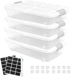 4 Pcs Plastic Under Bed Storage Containers with Handles and Lid Wheels, 23.7 x 15.8 x 4.8 Inch White clear Stackable Latching Container, Clothes Shoes Large Capacity Bins, for Bedroom Closet by UCEHIPAW