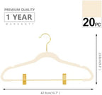 MIZGI Premium Velvet Pants Hangers with Adjustable Clips (Pack of 20) - Slim Skirt Hangers - Non Slip Felt - Ivory/Gold - Image 6