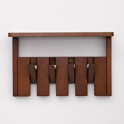 Wooden Coat Rack Wall Mount with Shelf, Heavy Duty Entryway Organizer with 4 Hooks,Coat Hooks Hanger for Coats, Hats, Bags & Towels, Walnut Wall Hanger for Hallway, Bedroom, Kitchen (4 Hooks) by Unknown