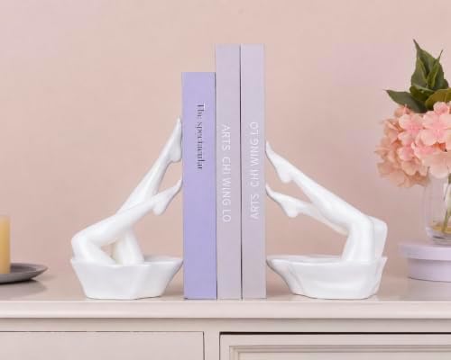 White Legs Sculpture Bookends for Shelves, Modern Book Ends Decorative - Image 7