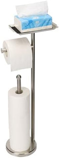 Exilon Toilet Paper Holder Stand for Bathroom Floor Freestanding Toilet Roll Dispenser Storages 4 Reserve Rolls, with Top Storage Shelf for Cell Phone (Brushed Nickel) by Exilon