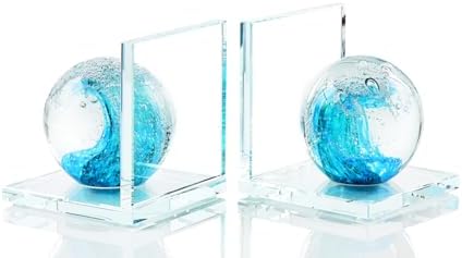 Arikyrist 1 Pair Crystal Bookends for Heavy Books with Hand Blown Wave Ball by Arikyrist