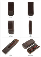 Top Grain Genuine Leather 3 Pen/Pencil Tray Case Holder, Minimalist Fashion Design, Handmade, Magnetic Closing with Drawer Design, Gift Choice for Man/Woman/Office, Glossy Coffee, 3 Slots - Image 4