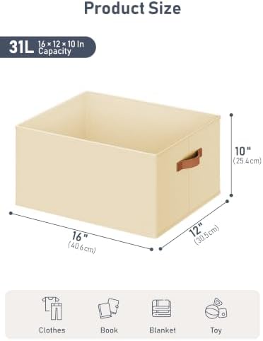 DIMJ 10 Pack Large Closet Storage Baskets Bins for Shelves, Collapsible Fabric Closet Organizers and Storage with Polyester Handles, Decorative Baskets for Organizing Clothes, Linen Closet 16x12x10 - Image 6