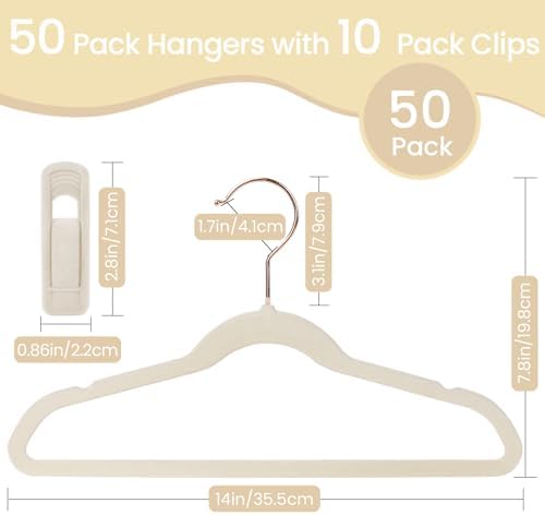 Kids Hangers, Childrens Hangers with 10 Clips, 14'', Beige, 50 Pack - Image 2
