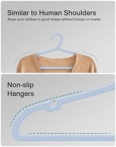 ABHENG 100 Pack Clothes Hangers, Non Slip Plastic Coat Hangers, Space Saving, Heavy Duty, Hanging Dry Wet Clothes, 16.4" x 8.3", Light Blue, UAPY05100L - Image 4