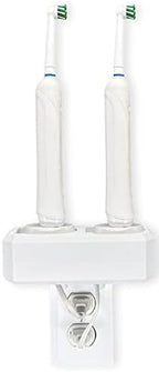 Electric Toothbrush Holder, Wall Mount, Compatible with Oral-B, Holds 2 Chargers, Mounts on Single Duplex Outlet ONLY. (Charger/Brushes NOT Included), White, OB2C-DSSV by HOYT+DESIGN