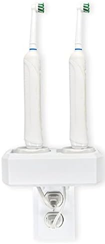 Electric Toothbrush Holder, Wall Mount, Compatible with Oral-B, Holds 2 Chargers, Mounts on Single Duplex Outlet ONLY. (Charger/Brushes NOT Included), White, OB2C-DSSV by HOYT+DESIGN