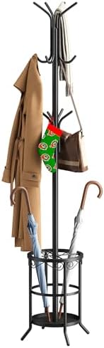 Coat Rack Freestanding with Umbrella Stand Coat Rack Stand with 12 Hooks Metal Coat Tree Coat and Hat Hanger Jacket Entryway(Black) by FILWH