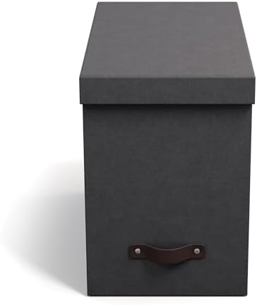 Bigso John Desktop File Box - Storage Solution and Document Organizer for Important Paperwork - Durable Hanging File Box with Lid and Leather Handle - 7.36 in x 13.26 in x 10.51 in - Black - Image 2