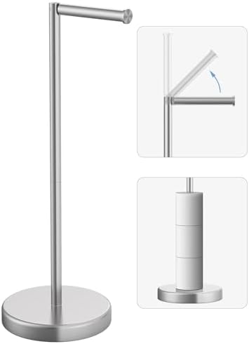 Brushed Nickel Toilet Paper Holder Stand Free Standing Tissue Roll Holder by BathroomDecor