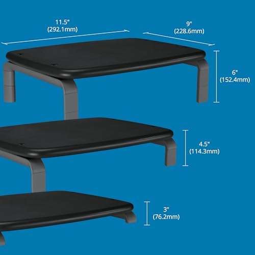 Kensington SmartFit Low Profile Monitor Stand for up to 40lbs screens, Compact Desktop Stand Riser 3 Height Adjustable, Laptop Stand for Desk, PC Stand, Monitor Riser 9"x3"x11.5" - Gray K60087F - Image 5