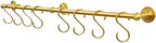 31 Inch Brass Pot Rack Wall Mounted, Kitchen Rail with Hooks for Pots, Pans, Mugs and Utensils, Segmented Wall Hanging Rack, Includes 8 S-Hooks by SRYBLT