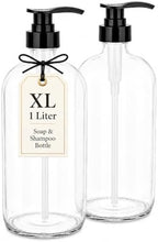 32-Ounce Pump Bottles, Large Clear Glass Boston Round Bottles w/Black Pumps. Great for Lotions, Laundry Soap Detergent, Oils, Sauces - Food Safe and Medical Grade - by kitchentoolz (Pack of 2) by KITCHENTOOLZ