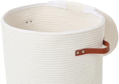 16"x20" Extra Large Cotton Rope Basket with Zipper Lid, Woven Laundry Hamper and Blanket Storage Basket, Round Clothes Bin for Living Room Bedroom, Cream & Camel - Image 3