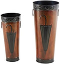 Deco 79 Metal Umbrella Stand with Umbrella Image and Handles, Set of 2 21", 17"H, Brown by Unknown