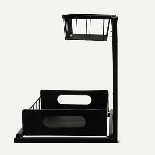 Amazon Basics L-Shape Under Sink Storage Pull Out Cabinet Organizer, Space-Saving Design, Durable and Rust-Resistant, Black, Pack of 2 - Image 3