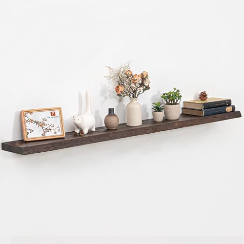 Fun Memories Floating Shelves for Wall, 60"x9.3" Rustic Solid Live-Edge Elm Wood Wall Shelves, Heavy-Duty Floating Shelves with Invisible Brackets for Living Room, Bedroom, and Kitchen, Walnut Finish by FunMemories