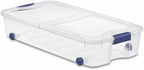 66 Quart Underbed Storage Bin with Wheels & Clear Lid，Flat Plastic Box by Unknown