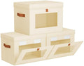 Homsorout Medium Fabric Storage bins - Collapsible Storage Bins with Open Window, 3 Pack Closet Baskets for Shelves, Stackable Decorative Boxes for Home, Dorm, Beige, 13.7"x 9.8" x 9.8" by Homsorout